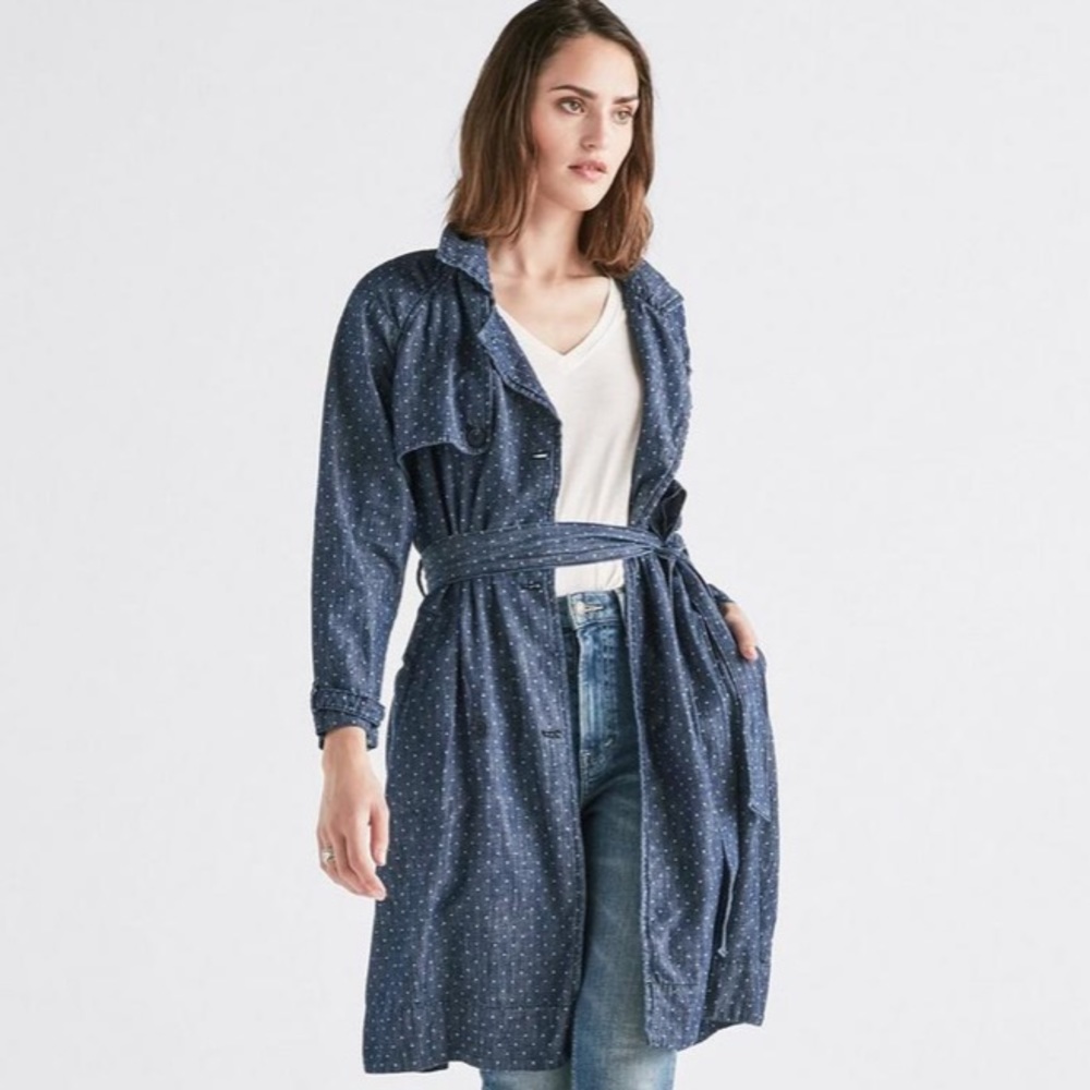 Lucky Brand Denim Polka Dot Trench Coat